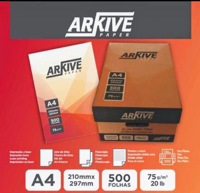 PAPEL SULFITE A4 PREMIUM ARKIVE PAPER 75G  CX com 10 Resmas de  500 FOLHAS